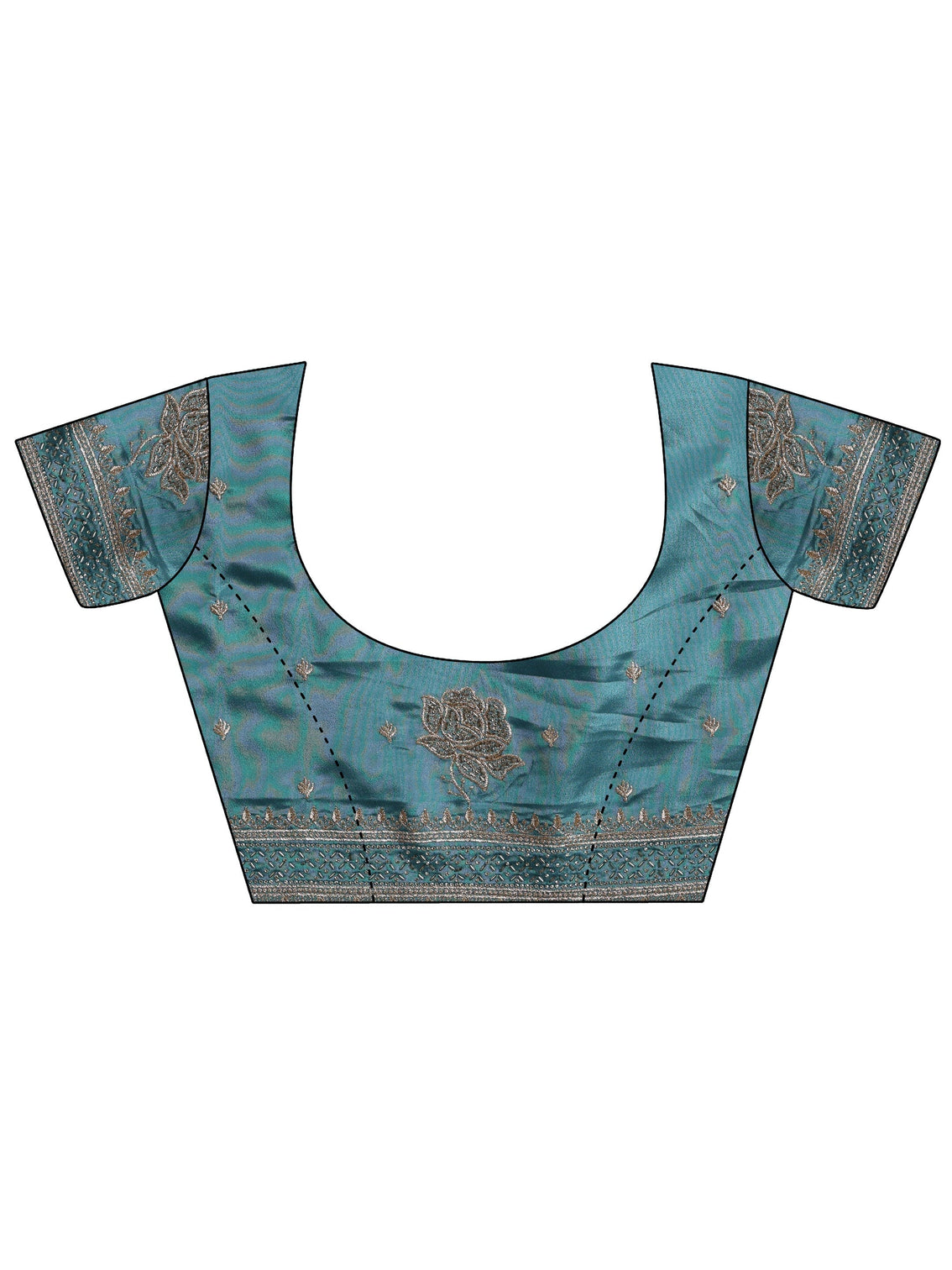 Mameraa Blue Floral Embroidered Satin Saree With Unstitched Blouse Piece