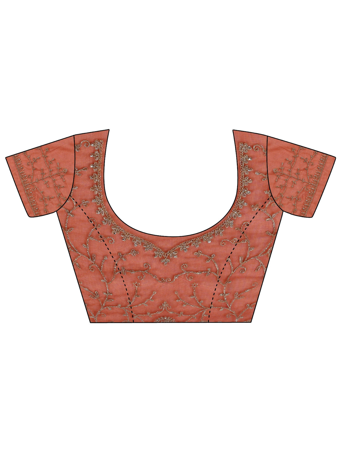 Mameraa Orange Floral Embellished Net Saree With Unstitched Blouse Piece