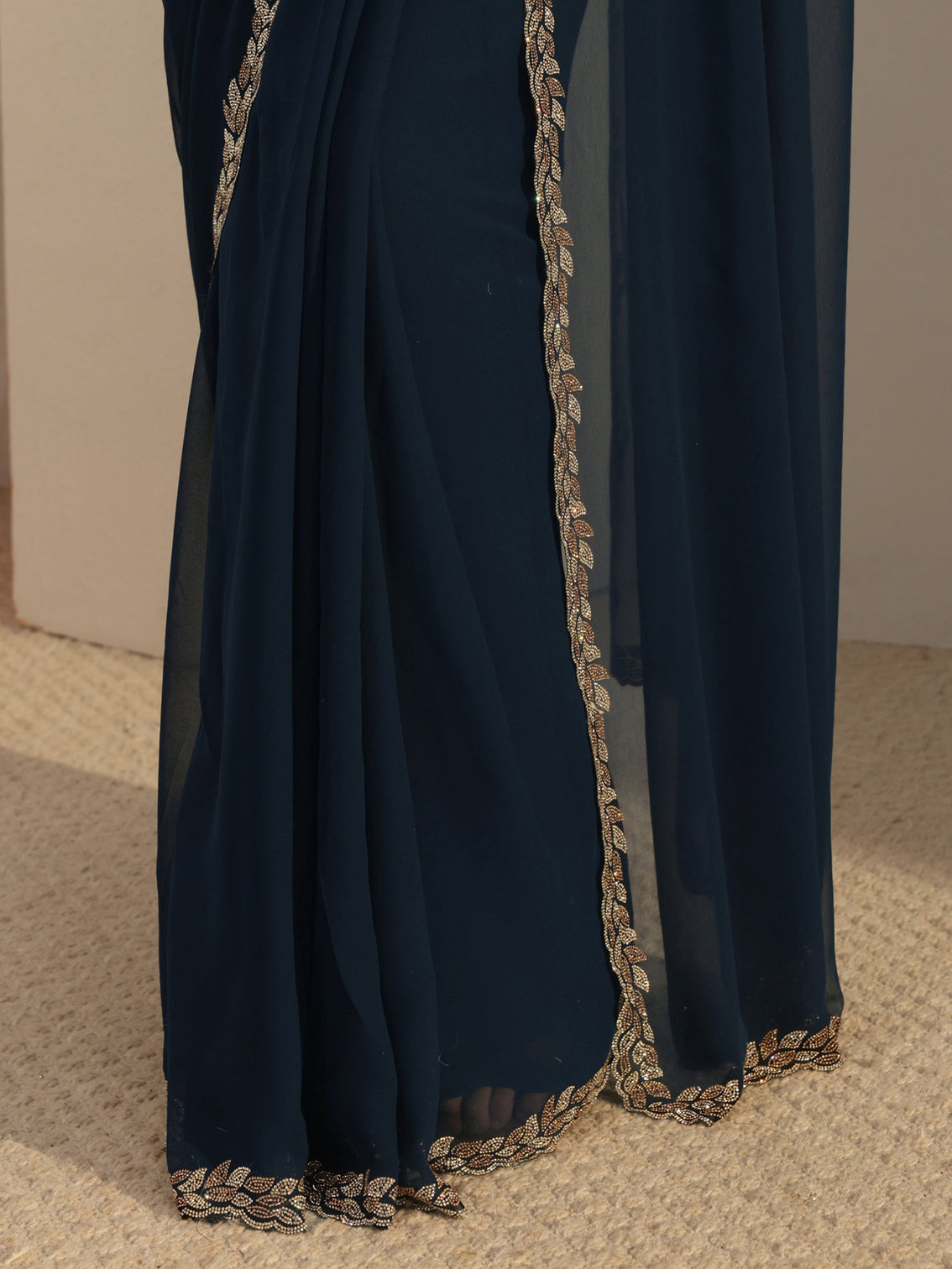 Mameraa Blue Embellished Georgette Saree With Unstiched Blouse Piece