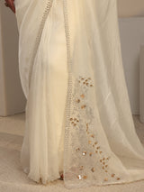 Libas White Embellished Organza Saree With Unstitched Blouse Piece
