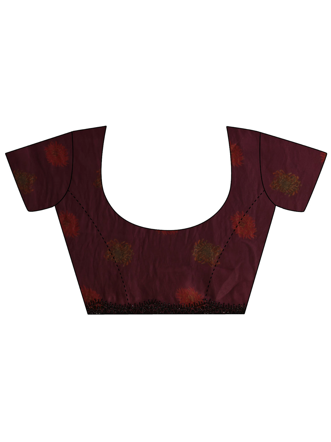 Mameraa Burgundy Floral Printed Satin Saree With Unstitched Blouse Piece