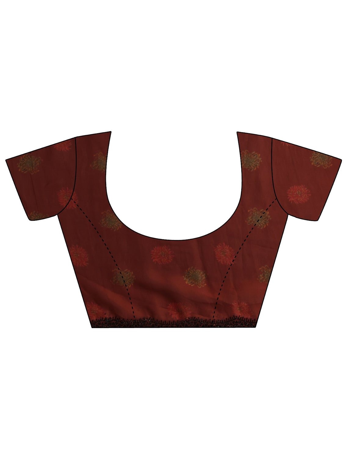 Mameraa Rust Floral Printed Satin Saree With Unstitched Blouse Piece