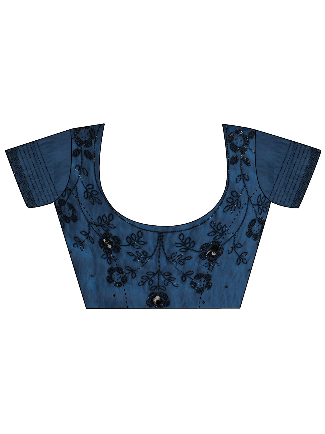 Mameraa Blue Floral Embellished Tissue Saree With Unstitched Blouse Piece