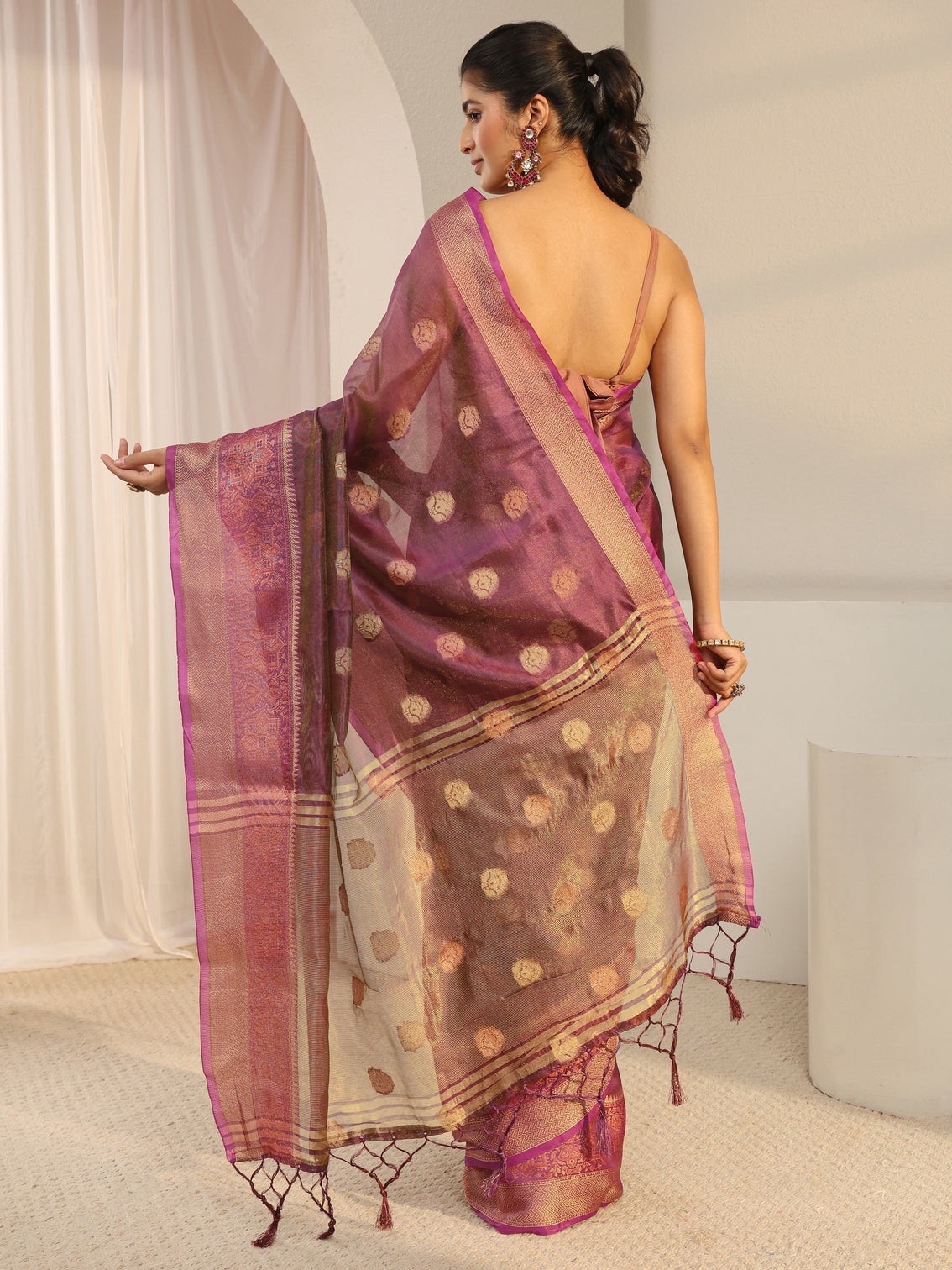 Mameraa Burgundy Jacquard Woven Design Silk Blend Saree
