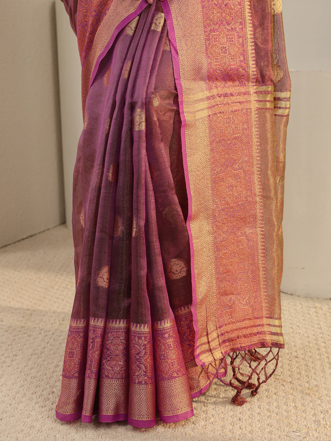 Mameraa Burgundy Jacquard Woven Design Silk Blend Saree