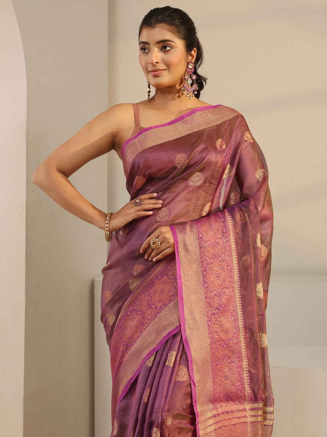Mameraa Burgundy Jacquard Woven Design Silk Blend Saree