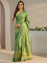Libas Green Royal Printed Silk Blend Saree With Unstitched Blouse Piece