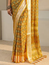 Libas Mustard Printed Chiffon Saree With Unstitched Blouse Piece