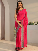 Libas Pink Solid Georgette Saree With Unstitched Blouse Piece