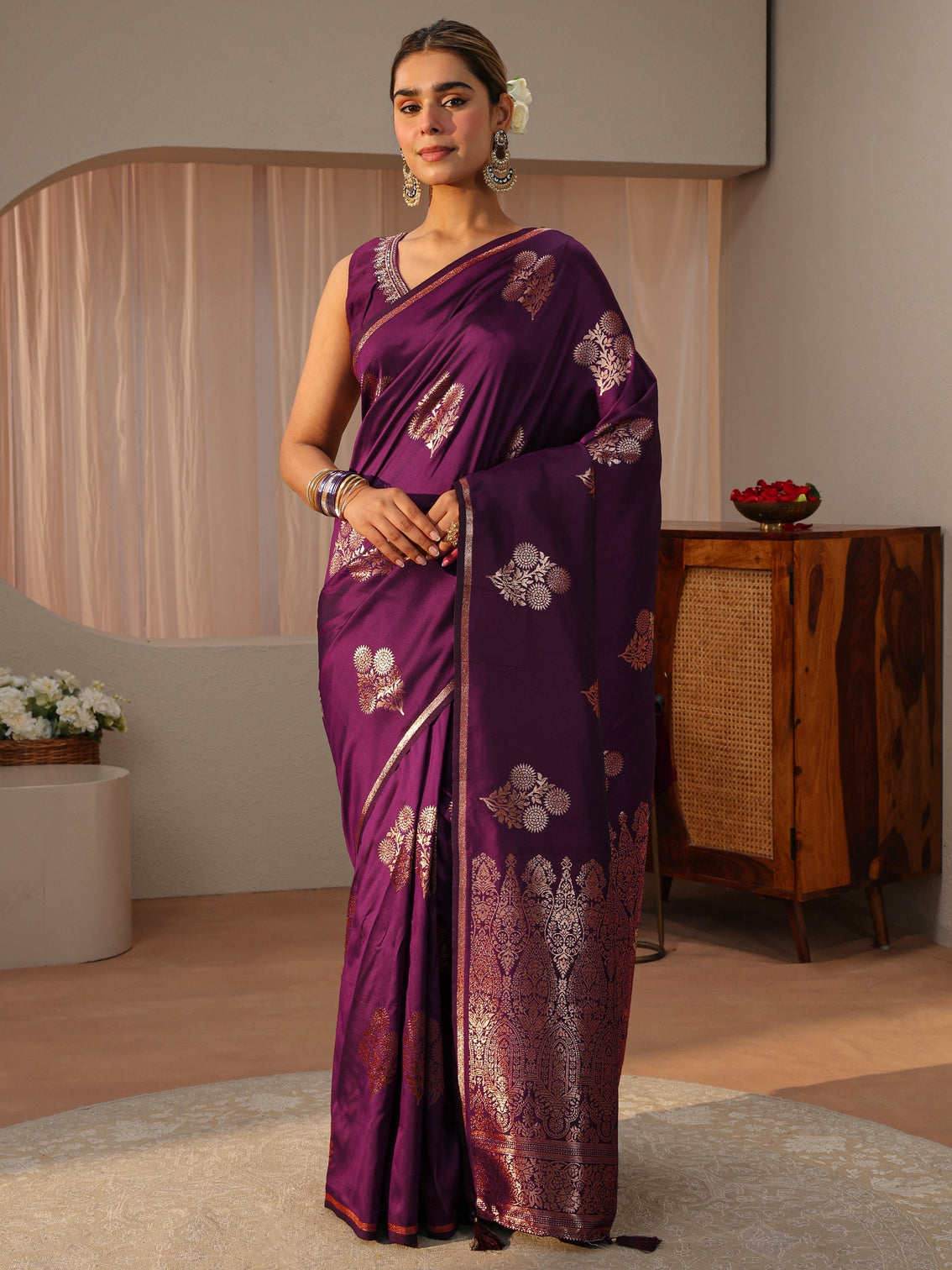 Mameraa Burgundy Kanjeevaram Silk Blend Saree