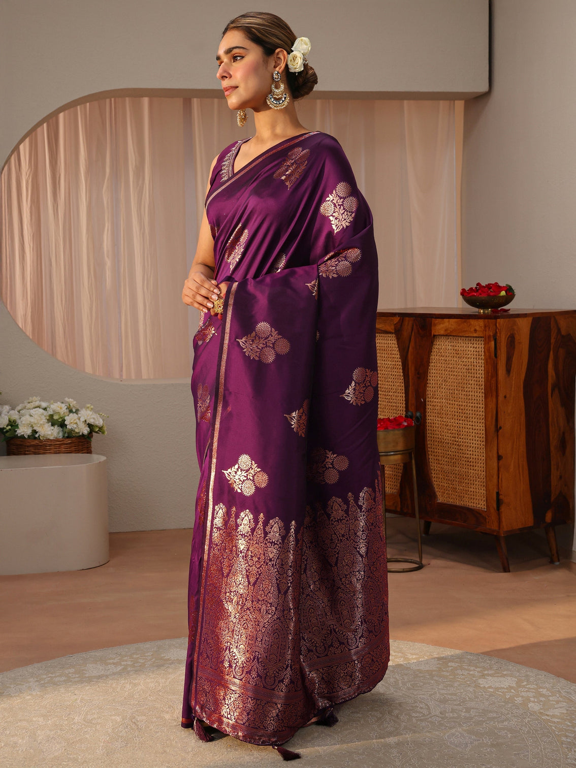 Mameraa Burgundy Kanjeevaram Silk Blend Saree