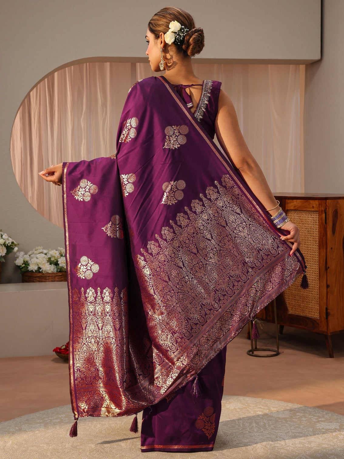 Mameraa Burgundy Kanjeevaram Silk Blend Saree