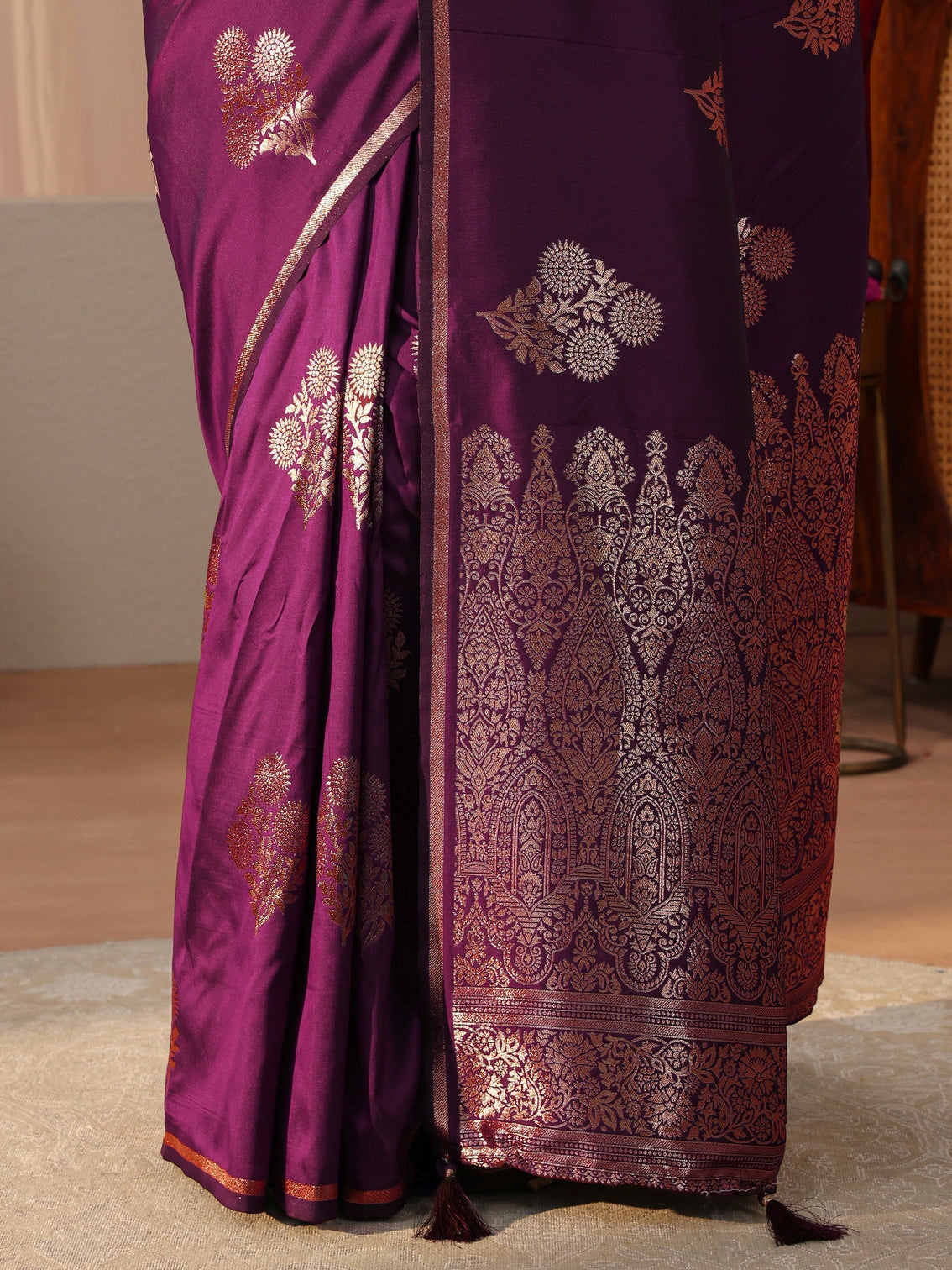 Mameraa Burgundy Kanjeevaram Silk Blend Saree