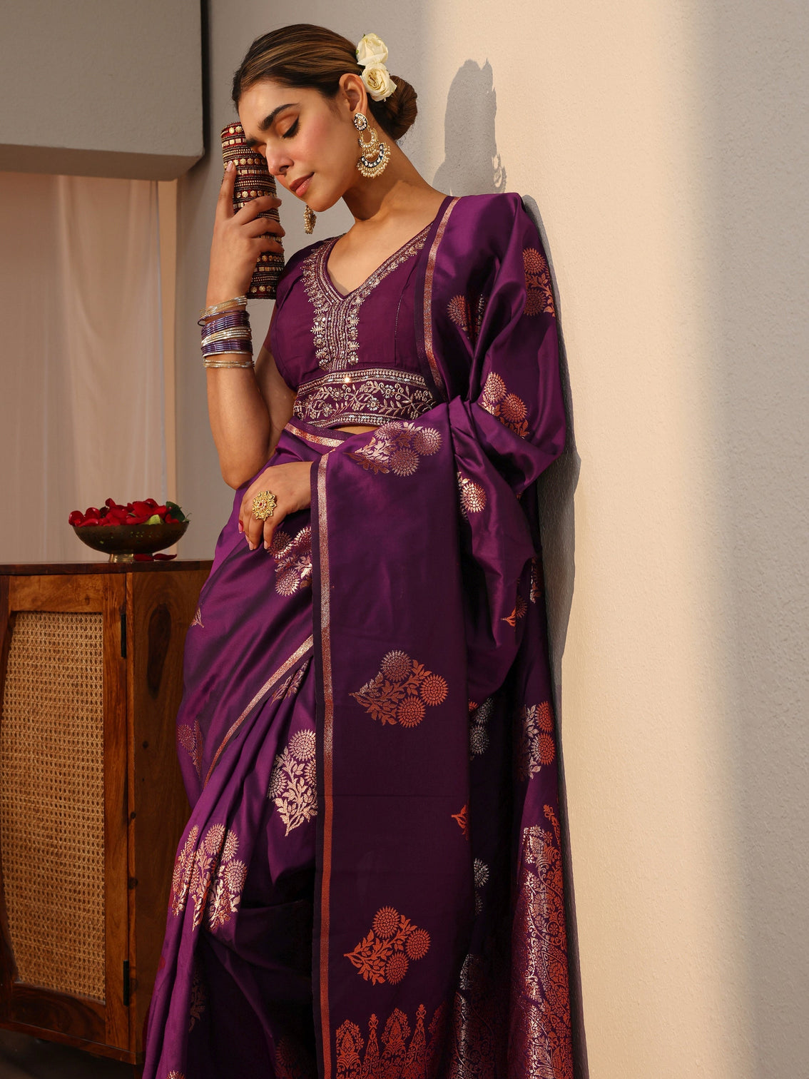 Mameraa Burgundy Kanjeevaram Silk Blend Saree