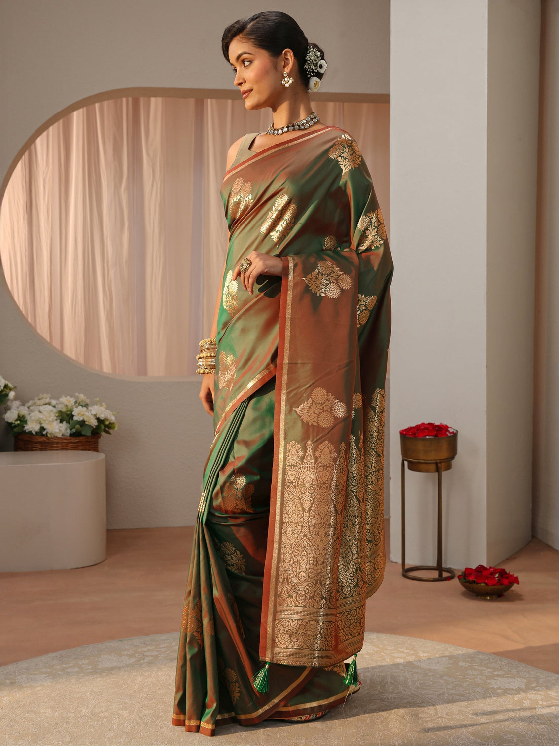 Mameraa Green Kanjeevaram Silk Blend Saree