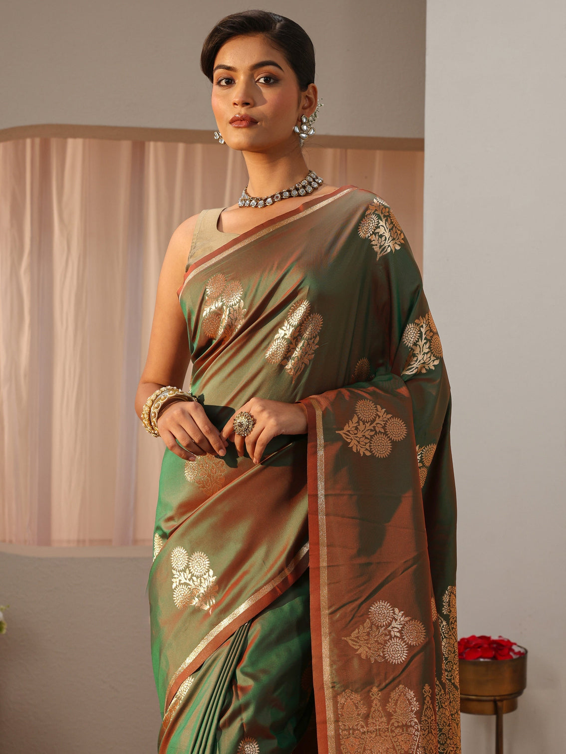 Mameraa Green Kanjeevaram Silk Blend Saree