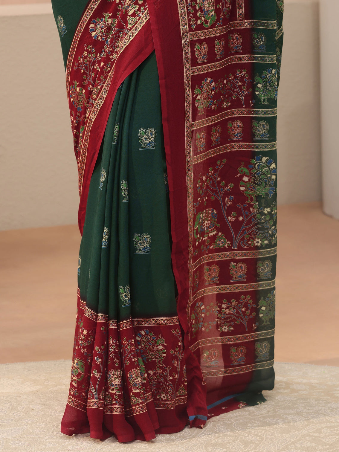 Mameraa Green Ethnic Printed Georgette Saree