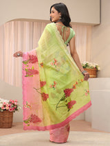 Libas Green Floral Printed Organza Saree