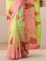 Libas Green Floral Printed Organza Saree