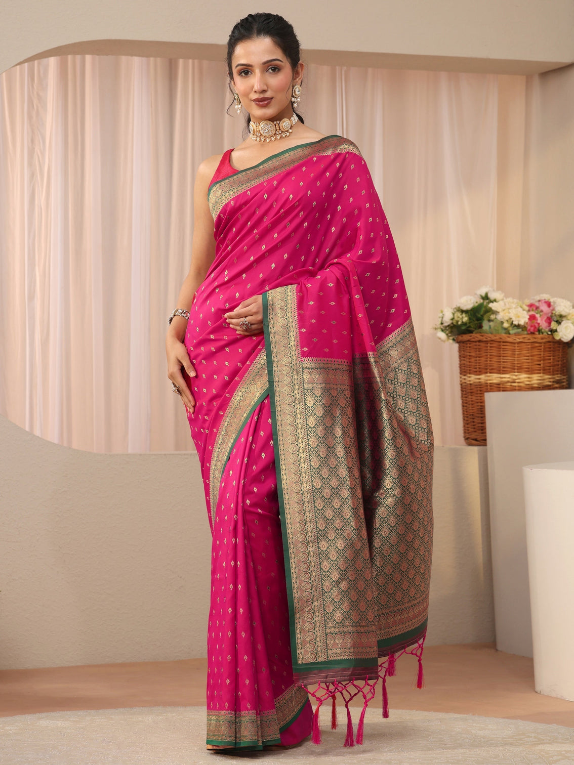 Mameraa Pink Kanjeevaram Silk Blend Saree