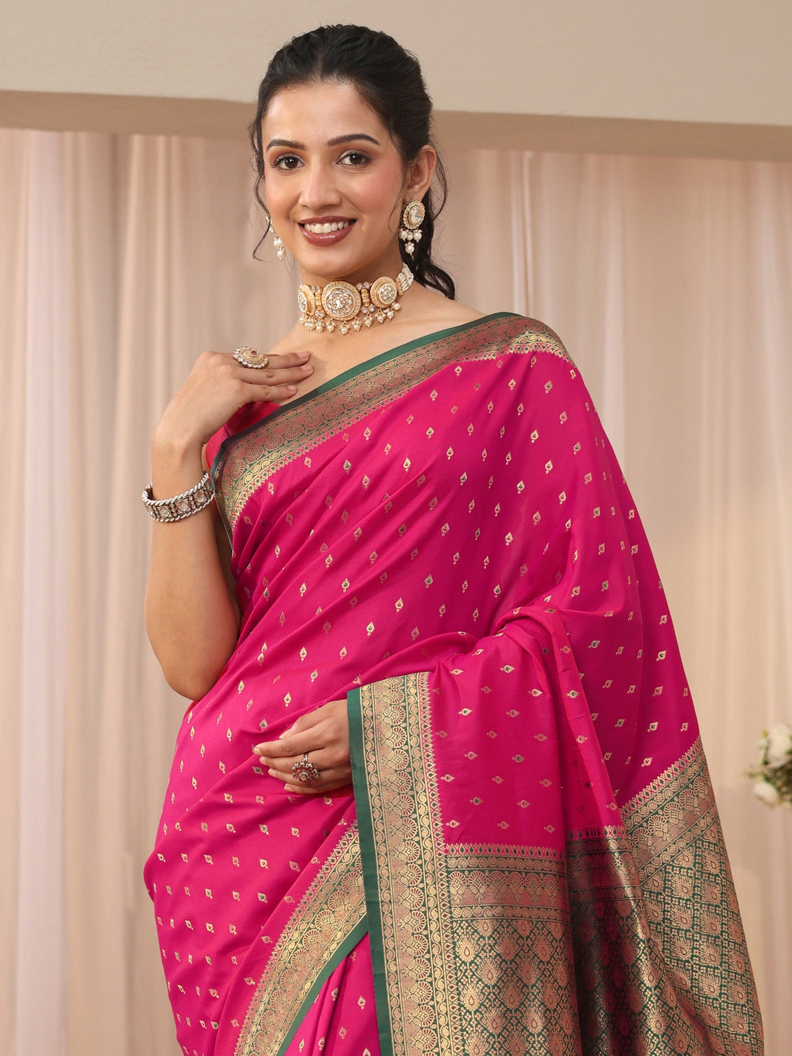 Mameraa Pink Kanjeevaram Silk Blend Saree