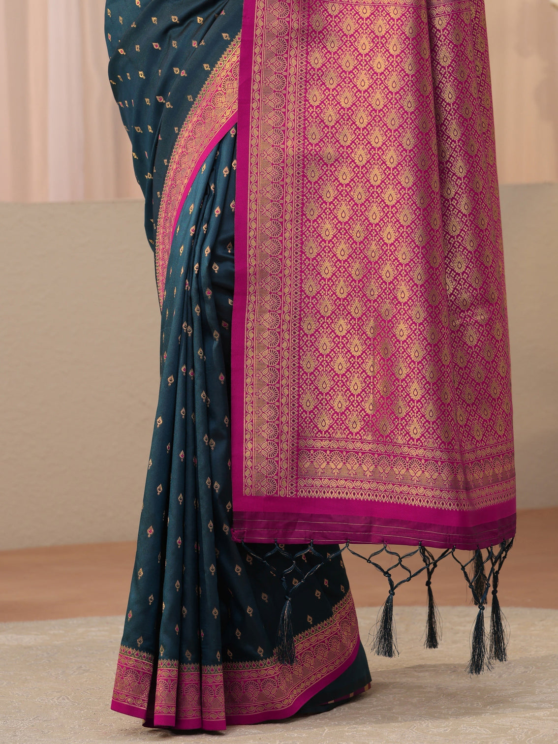 Mameraa Navy Blue Kanjeevaram Silk Blend Saree