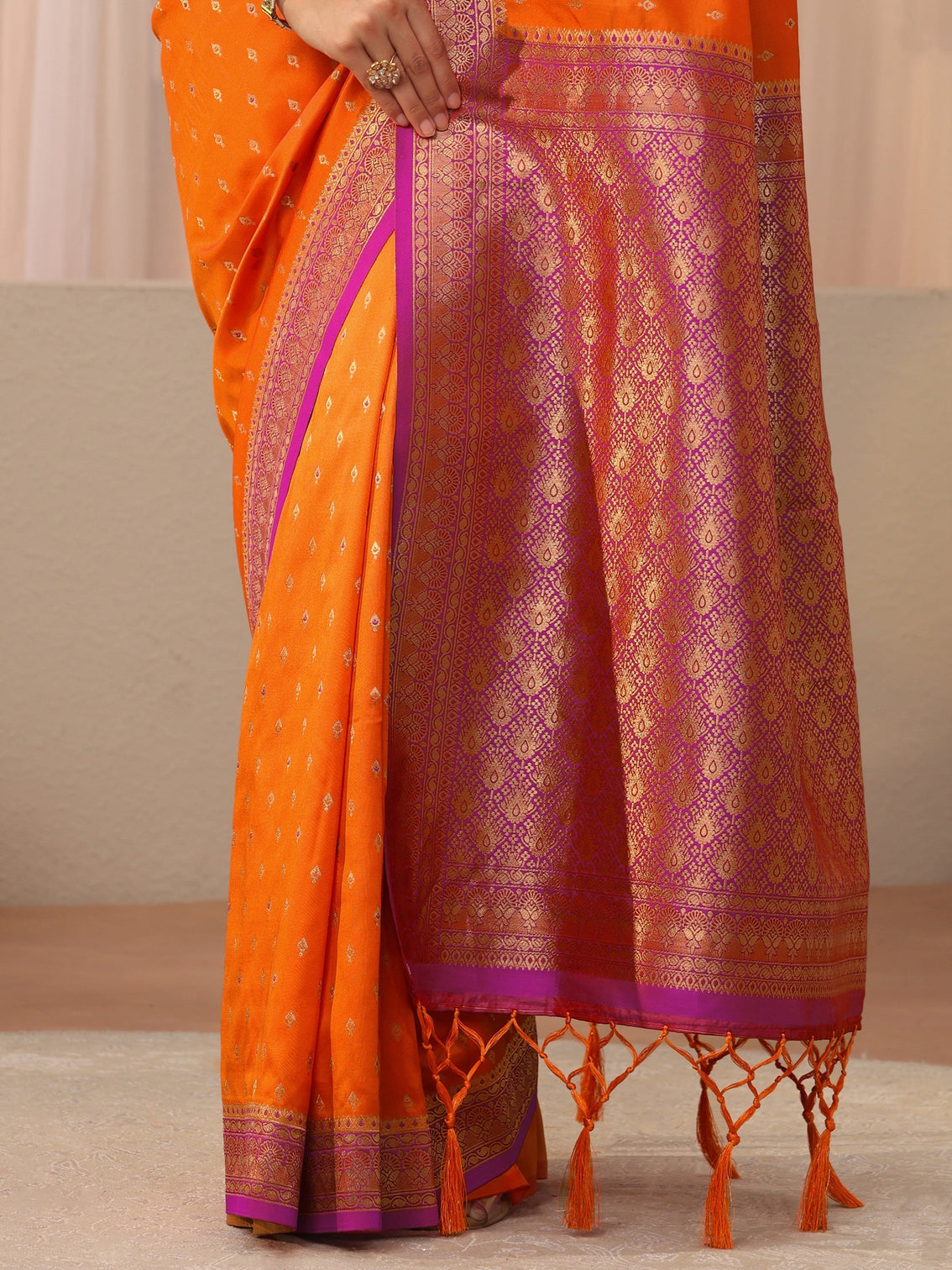 Mameraa Orange Kanjeevaram Silk Blend Saree