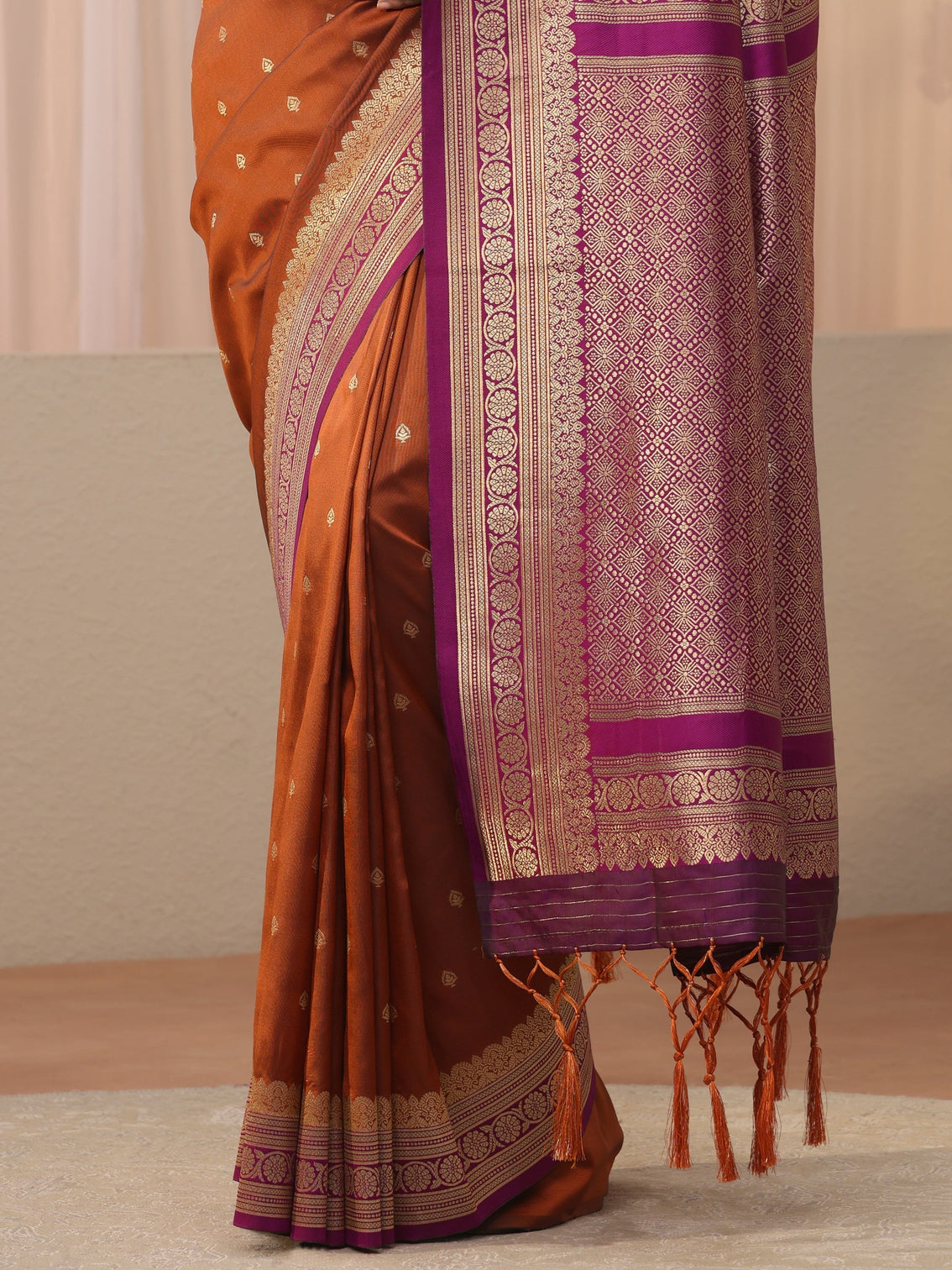 Mameraa Rust Kanjeevaram Silk Blend Saree