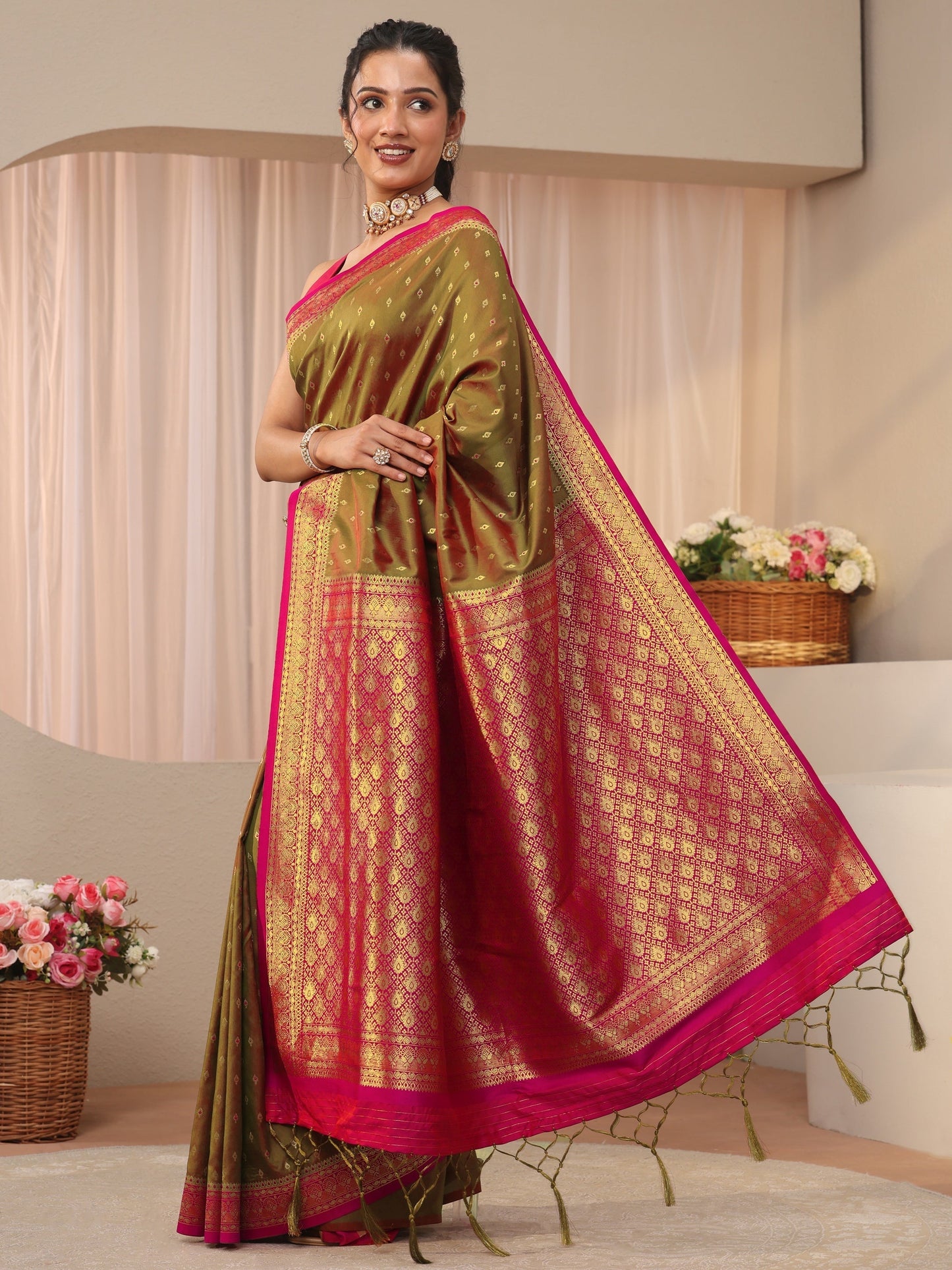 Libas Green Kanjeevaram Silk Blend Saree