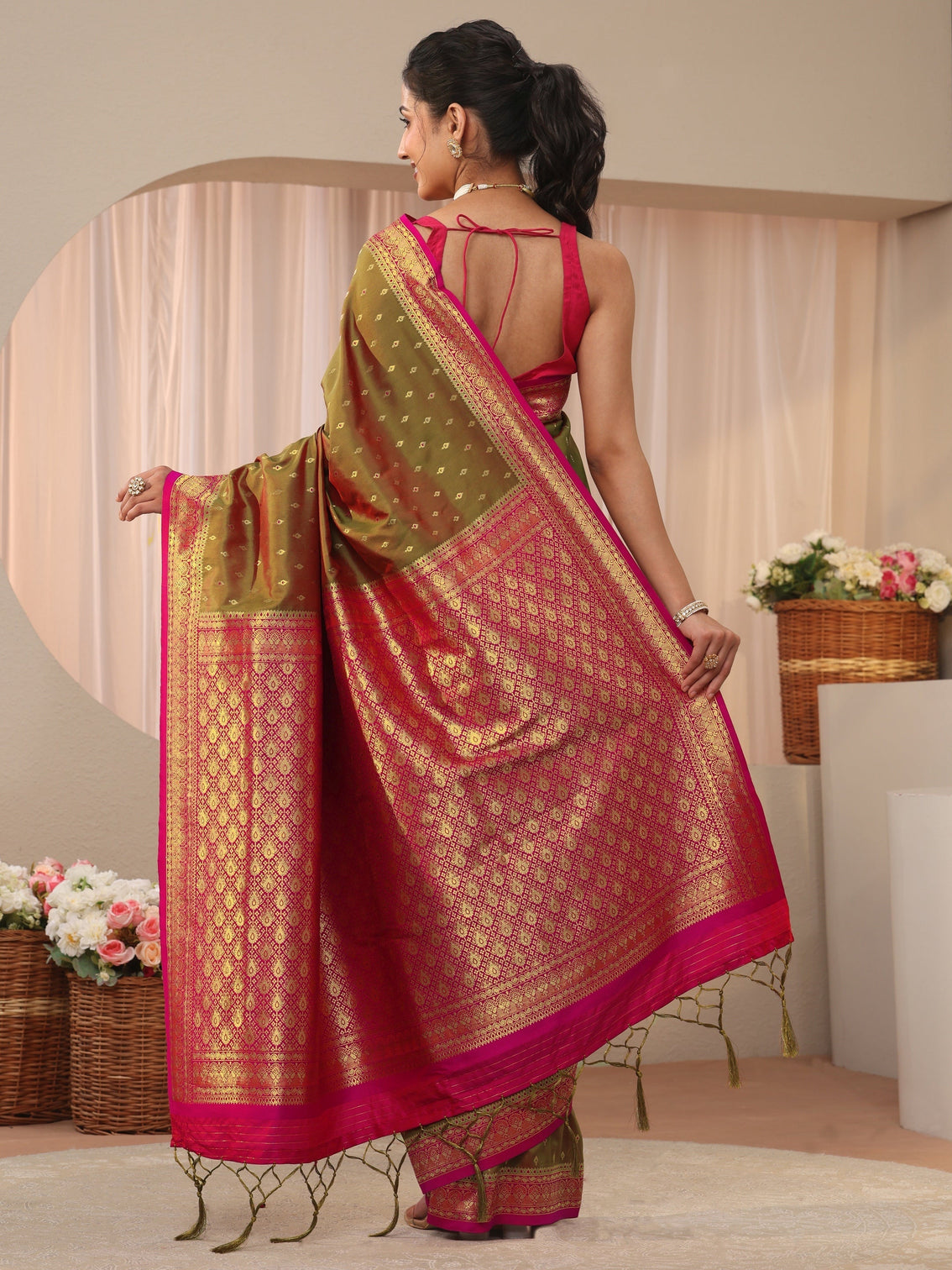 Mameraa Green Kanjeevaram Silk Blend Saree