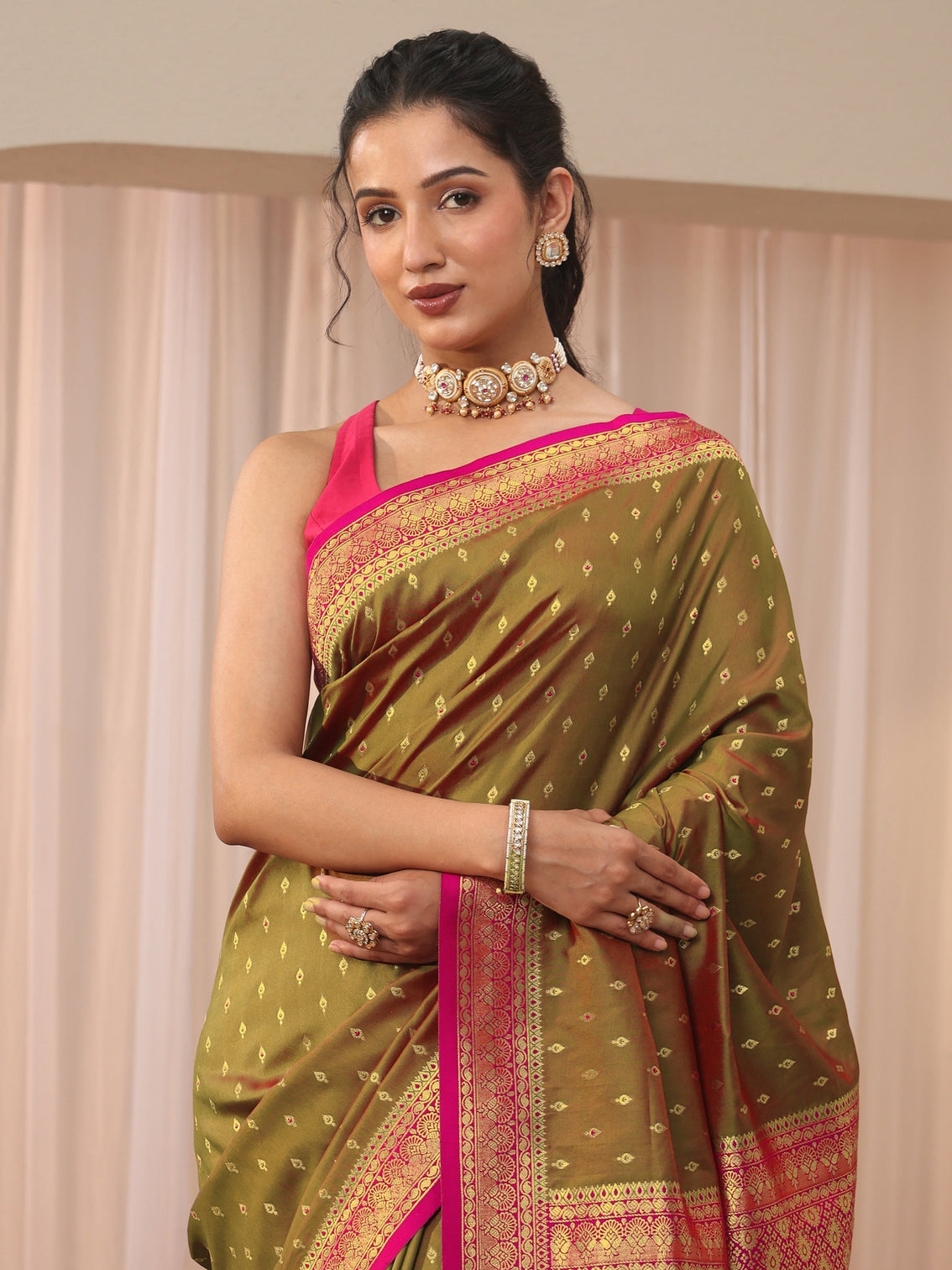 Mameraa Green Kanjeevaram Silk Blend Saree