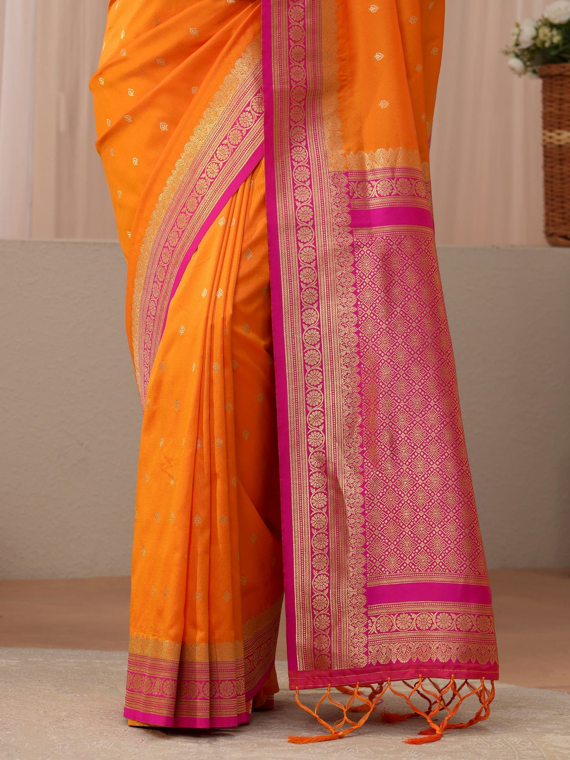 Mameraa Orange Kanjeevaram Silk Blend Saree