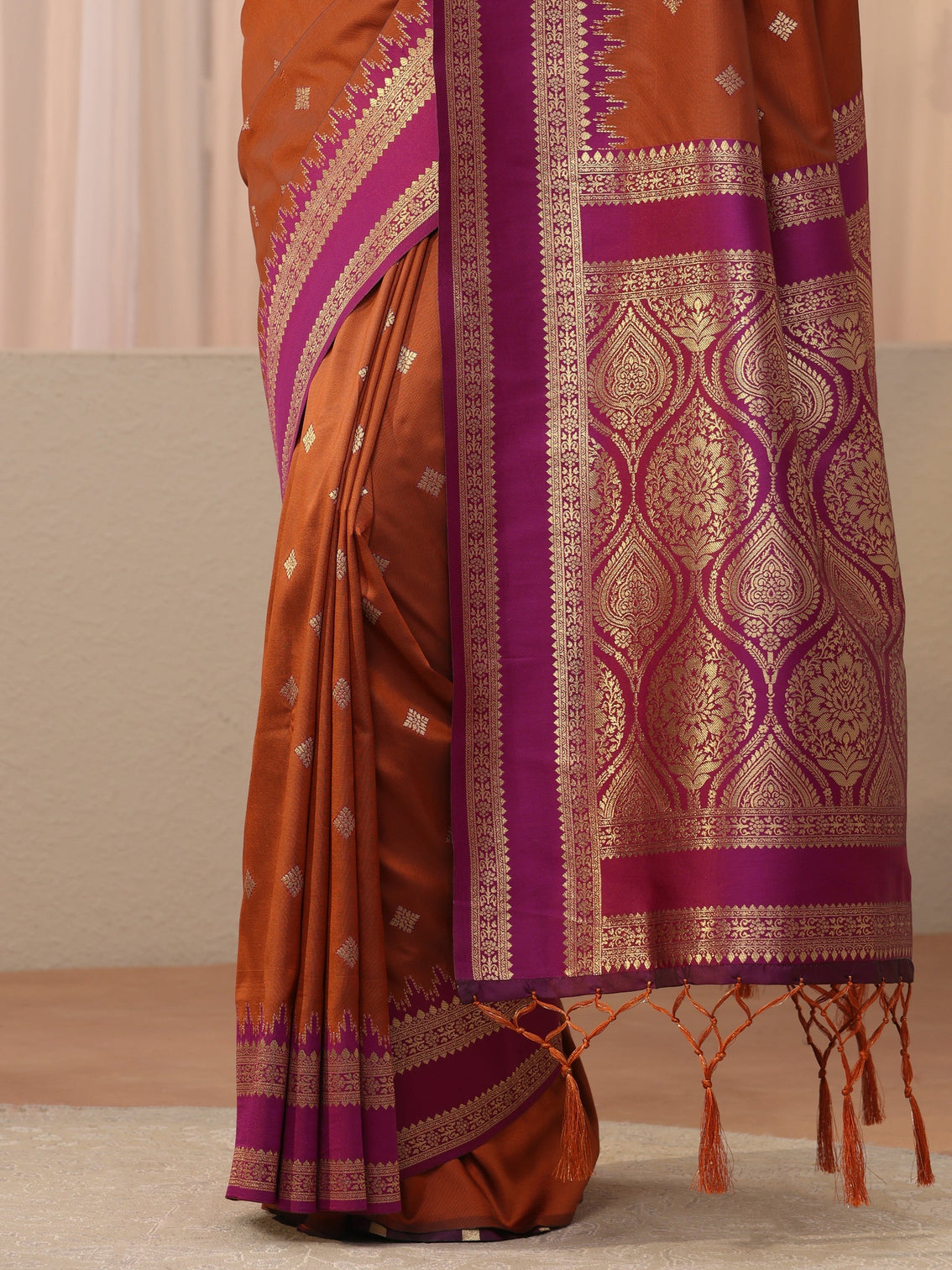 Mameraa Rust Kanjeevaram Silk Blend Saree