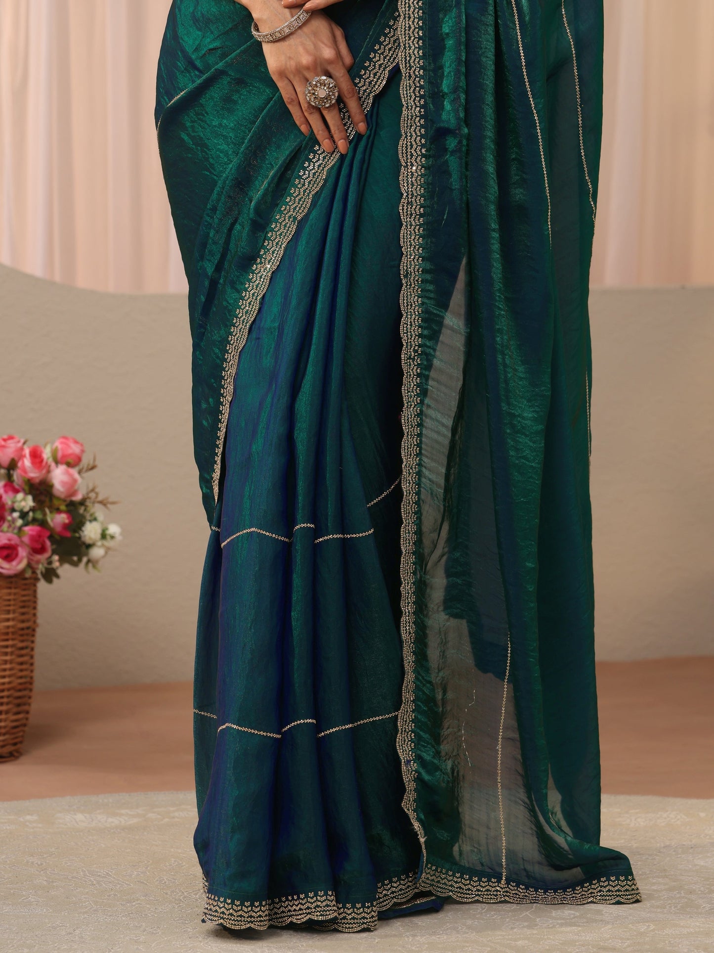 Libas Green Embellished Tissue Saree