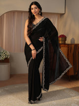 Libas Black Embellished Tissue Saree