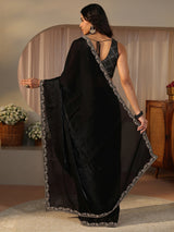 Libas Black Embellished Tissue Saree