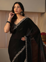 Libas Black Embellished Tissue Saree