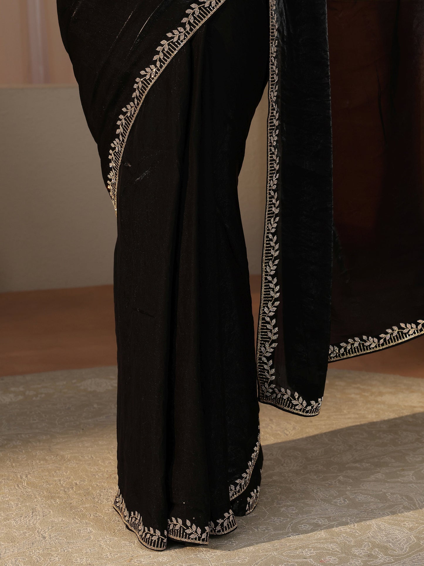 Libas Black Embellished Tissue Saree