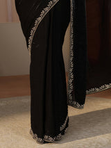 Libas Black Embellished Tissue Saree