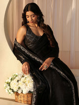 Libas Black Embellished Tissue Saree