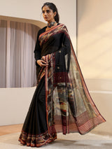 Libas Black Abstract Art Print Silk Blend Saree
