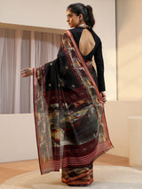 Libas Black Abstract Art Print Silk Blend Saree