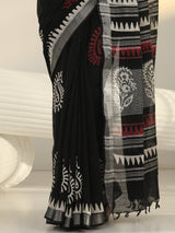 Libas Black Block Print Cotton Saree