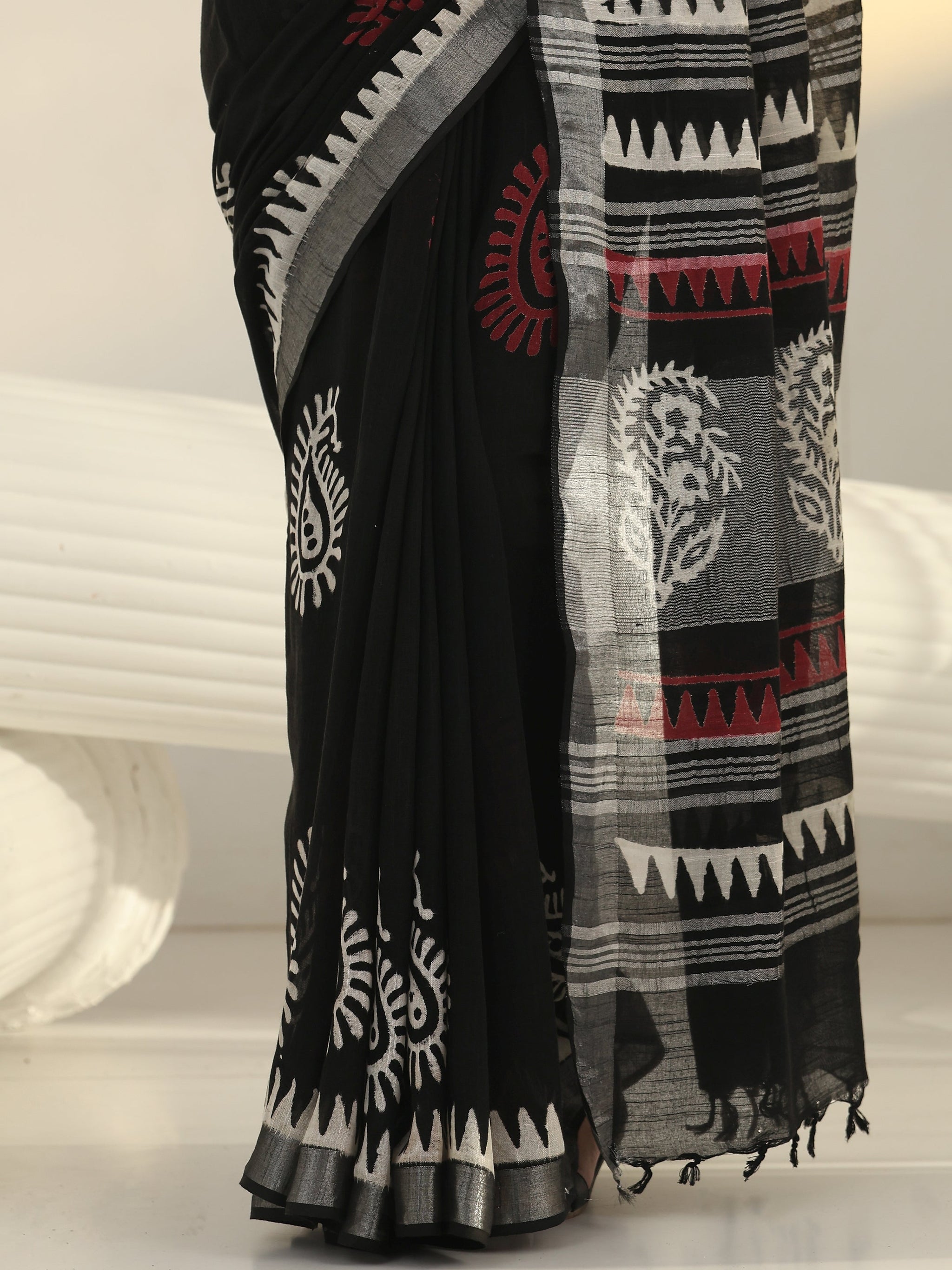 Libas Black Block Print Cotton Saree