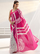 Libas Pink Abstract Batik Printed Cotton Saree