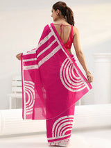 Libas Pink Abstract Batik Printed Cotton Saree