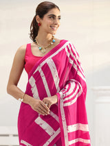 Libas Pink Abstract Batik Printed Cotton Saree