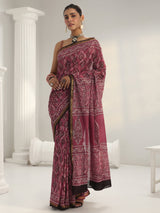 Libas Pink Dabu Print Cotton Saree