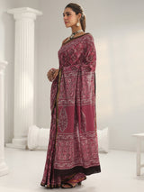 Libas Pink Dabu Print Cotton Saree