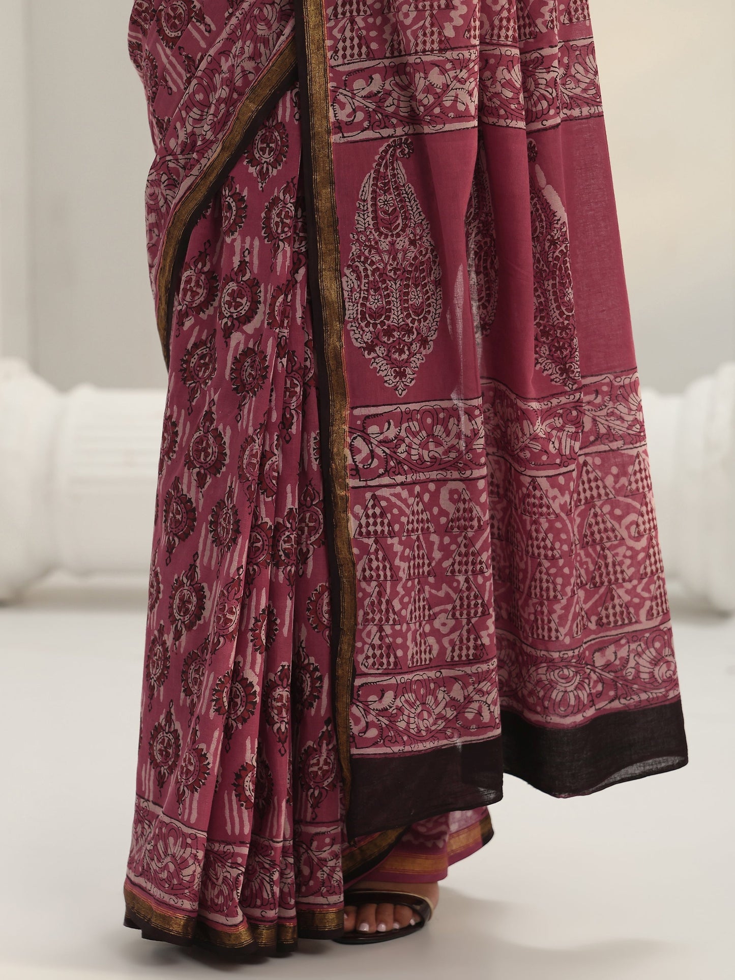 Libas Pink Dabu Print Cotton Saree